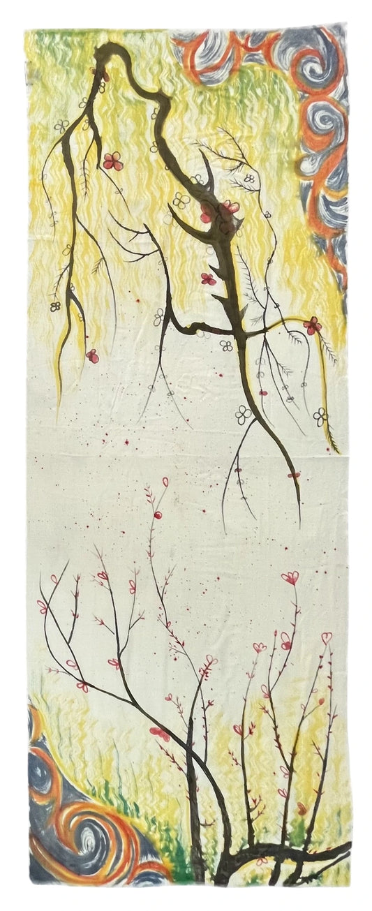 Tree design and colorful abstract patterns. Sakura Waves Scarf by Soulweaves