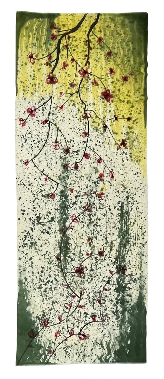 Floral patterned scarf with green and yellow accents on a white background Shuzuku Scarf by Soulweaves